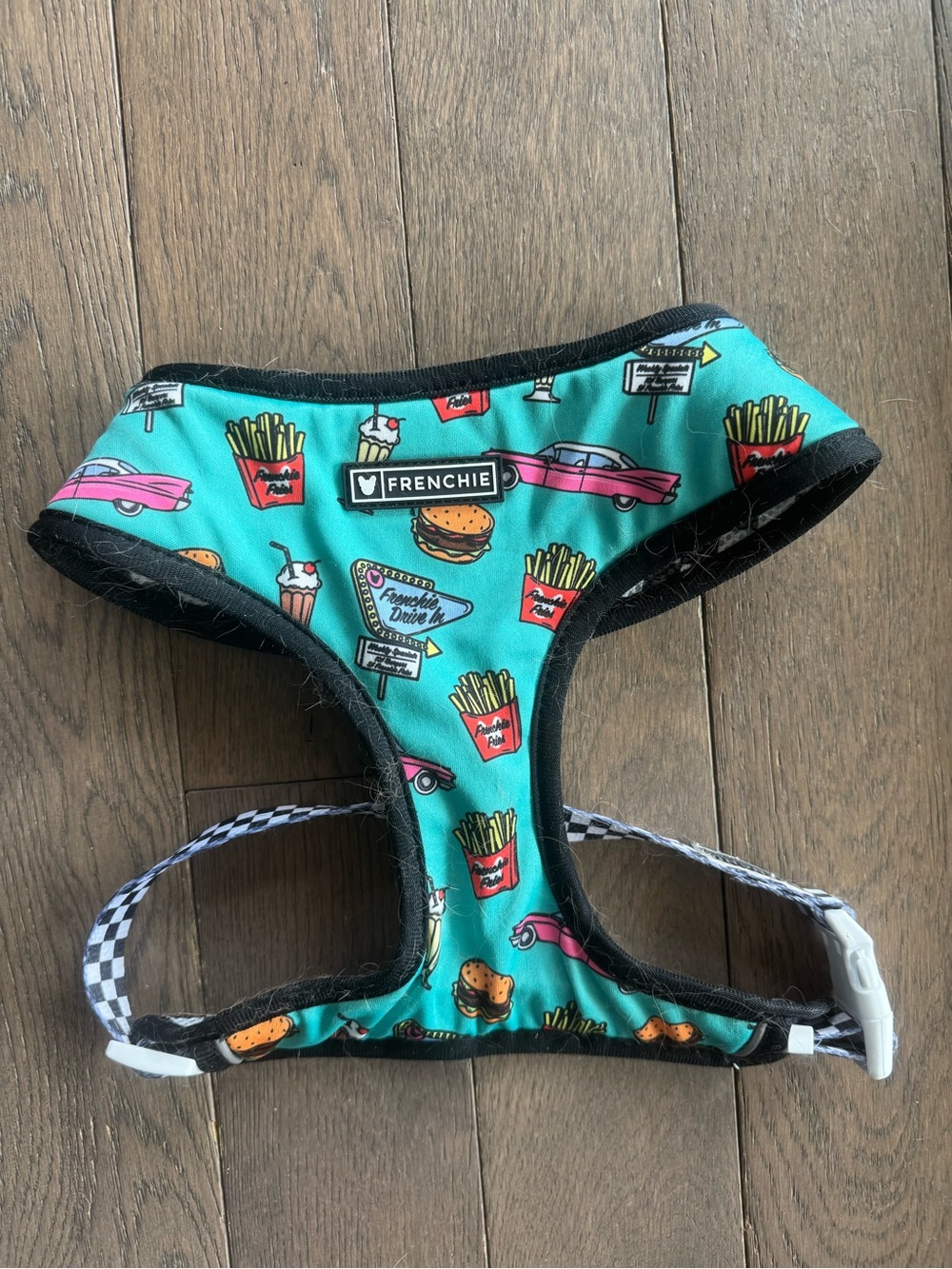 FRENCHIE Teal Fast Food Print Dog Harness - XL